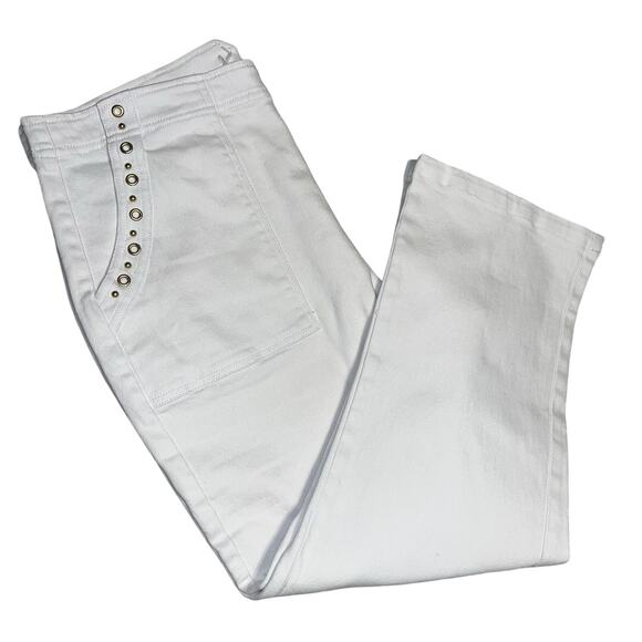 Cache Denim - Cache’ White Gold Accent Denim Pants Stretch Cropped Jeans Sz 31